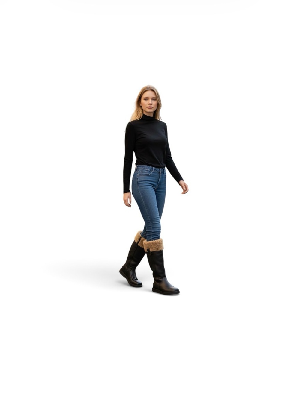 UGG Black Leather Tall Boot with Chestnut Shearling Cuff - Picture 5 of 16
